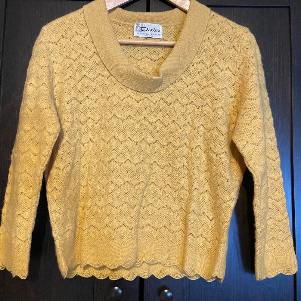 Vintage 1950 to 1960 100% Virgin Cashmere Mustard Sweater Dalton Brand
